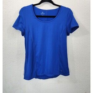 T by Talbots Activewear Top Medium Royal Blue Short Sleeve Side Zip Pocket Gym
